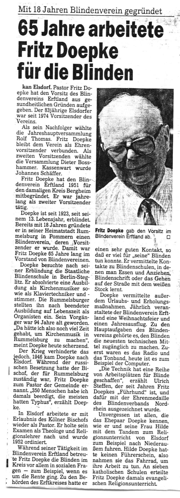 65 Jahre arbeitet Doepke für die Blinden